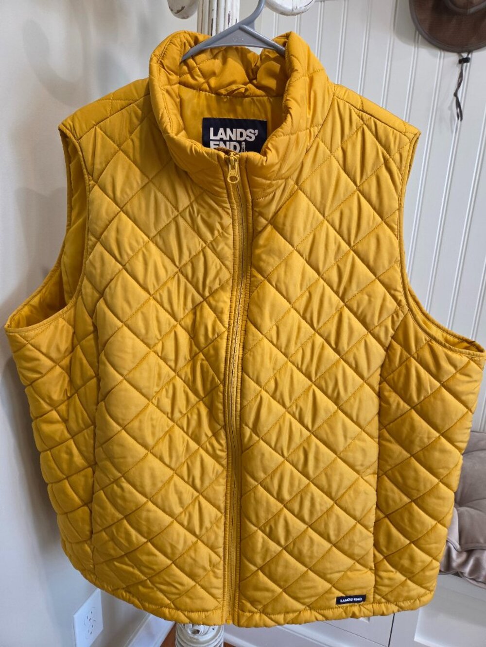 Women's Lands End Quilted Puffer Vest 3X 24W-26W Yellow Zip Front Sleeveless